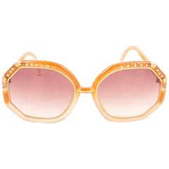 New Vintage Ted Lapidus Paris TL Strass Accents & Amber 1970 Sunglasses