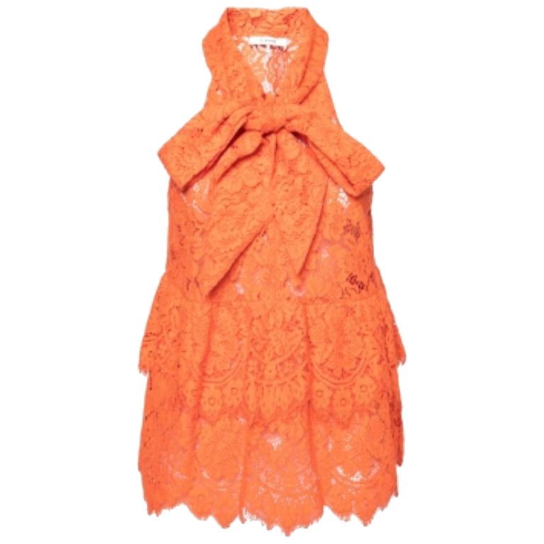 Ganni - Top senza maniche con dettaglio a cravatta con scollo floreale arancione - S in vendita