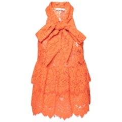 Ganni - Top senza maniche con dettaglio a cravatta con scollo floreale arancione - S