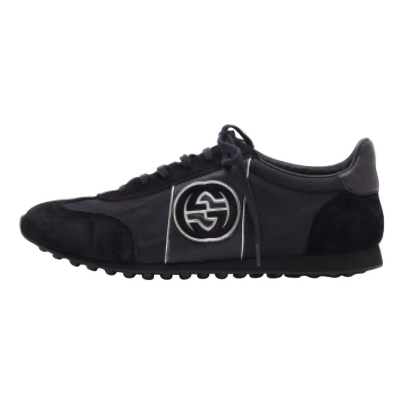 Gucci Black Suede And Nylon GG Low Top Sneakers Size 44.5 For Sale
