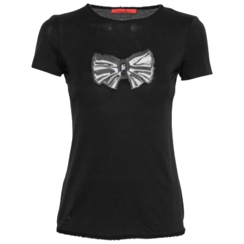 CH Carolina Herrera Camiseta negra de algodón con aplique de lazo XS en venta