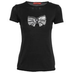 CH Carolina Herrera Camiseta negra de algodón con aplique de lazo XS