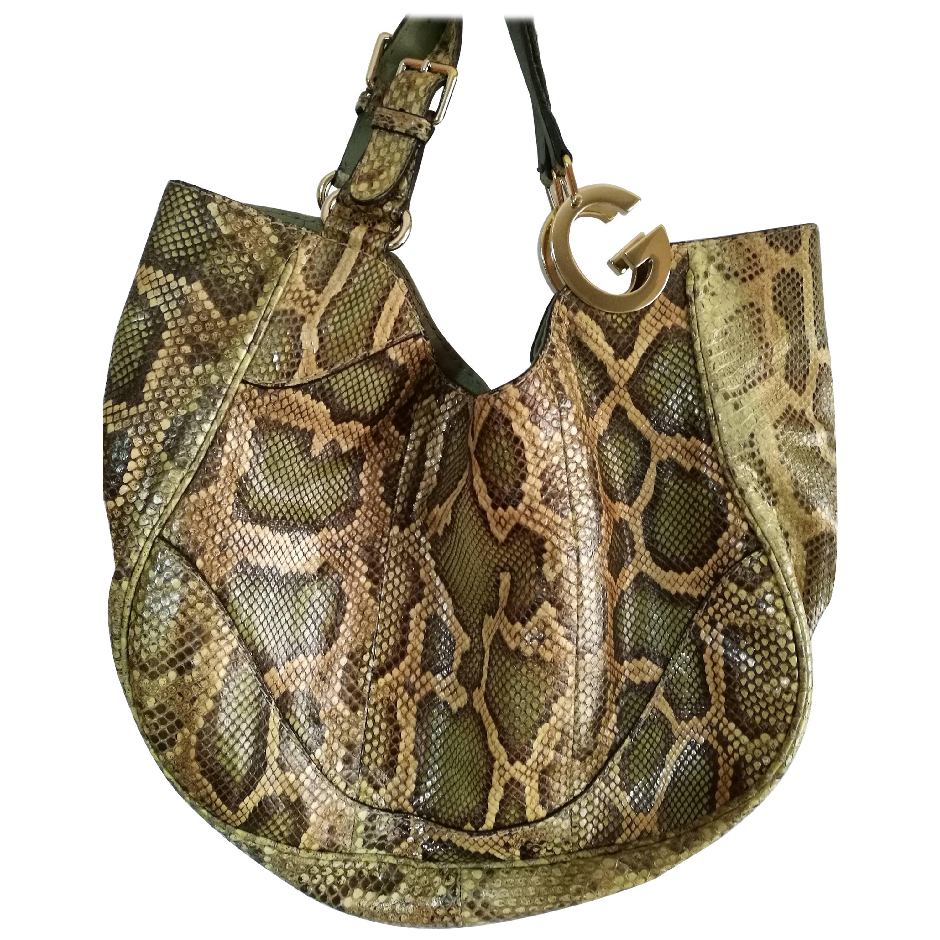 Gucci Green nude tone Python Skin Shoulder Bag