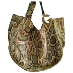 Vintage Gucci Green nude tone Python Skin Shoulder Bag