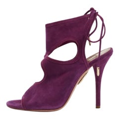 Aquazzura Purple Cut Out Suede Sexy Thing Tie Up Sandals Size 37