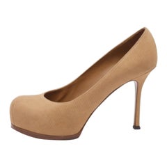 Yves Saint Laurent Beige Leather Tribtoo Platform Pumps Size 39.5