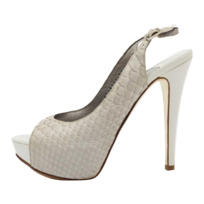 Gina, pelle di pitone grigia, sandali con piattaforma Peep-Toe Slingback misura 37,5