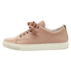 Lanvin, scarpe da ginnastica basse in pelle e vernice rosa polveroso con punta a cappuccio, taglia 40