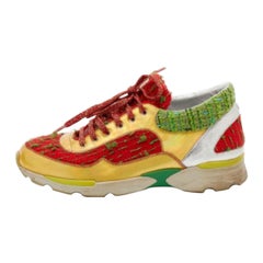 Chanel Multicolor Tweed Fabric And Leather CC Lace Up Sneakers Size 40