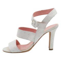 Sergio Rossi Weiß Straußenleder Riemchensandalen Größe 39