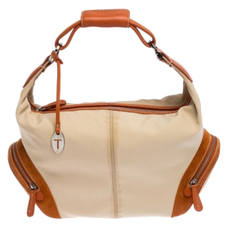 Tod's Hobo Charlotte Beige/Naranja de nailon y piel