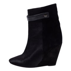 Isabel Marant Black Calf Hair and Suede Wedge Ankle Boots Size 36