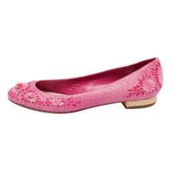Dior Pink Python Leather Floral Raffia Ballet Flats Size 40.5