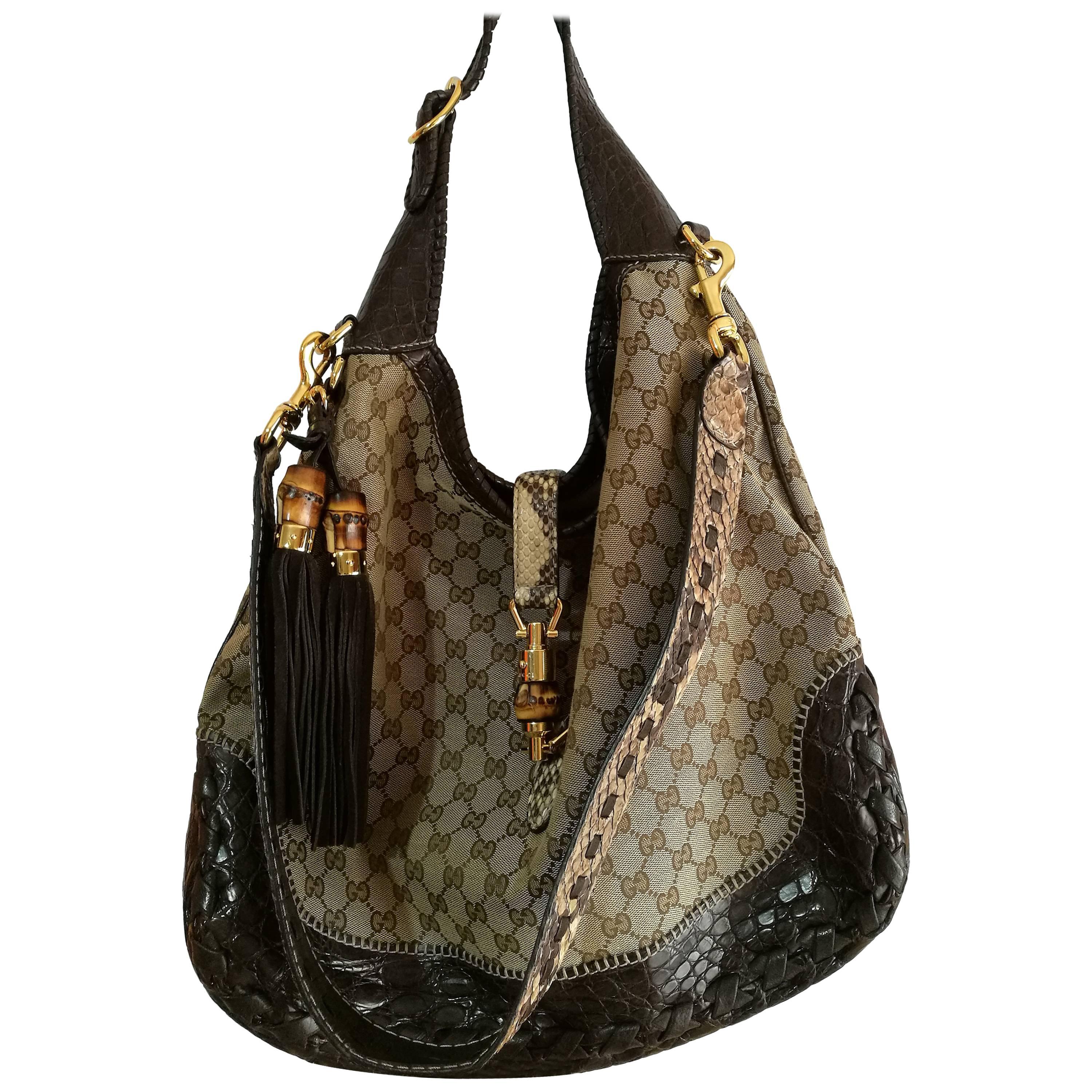 Gucci Monogram Crocodile and Python Skin Shoulder Bag