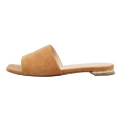 Nicholas Kirkwood Tan Suede Pearl Embellished Flat Slides Size 36