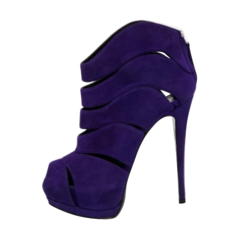 Giuseppe Zanotti viola in pelle scamosciata Wave Cut Out Peep Toe Platform Booties Taglia 38