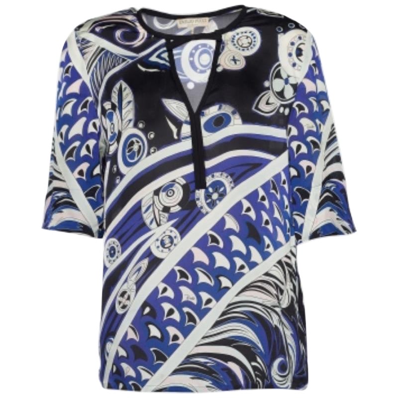 Emilio Pucci Camicetta in seta stampata viola con dettaglio fiocco sul collo M in vendita