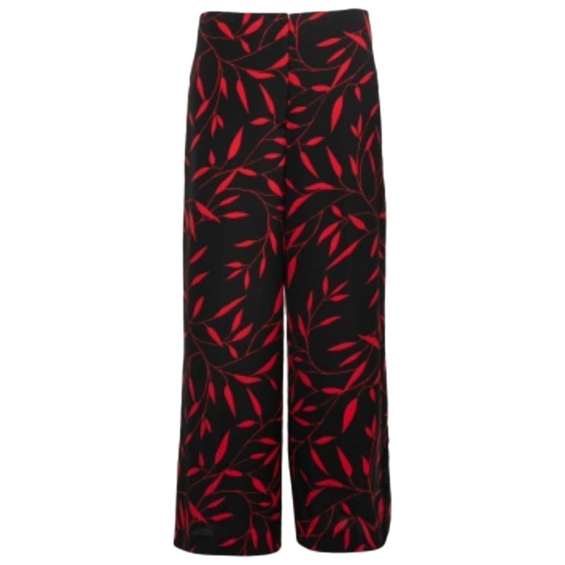 Diane von Furstenberg Schwarz & Rot Bedruckte Stretch-Crepe-Hose mit weitem Bein M im Angebot