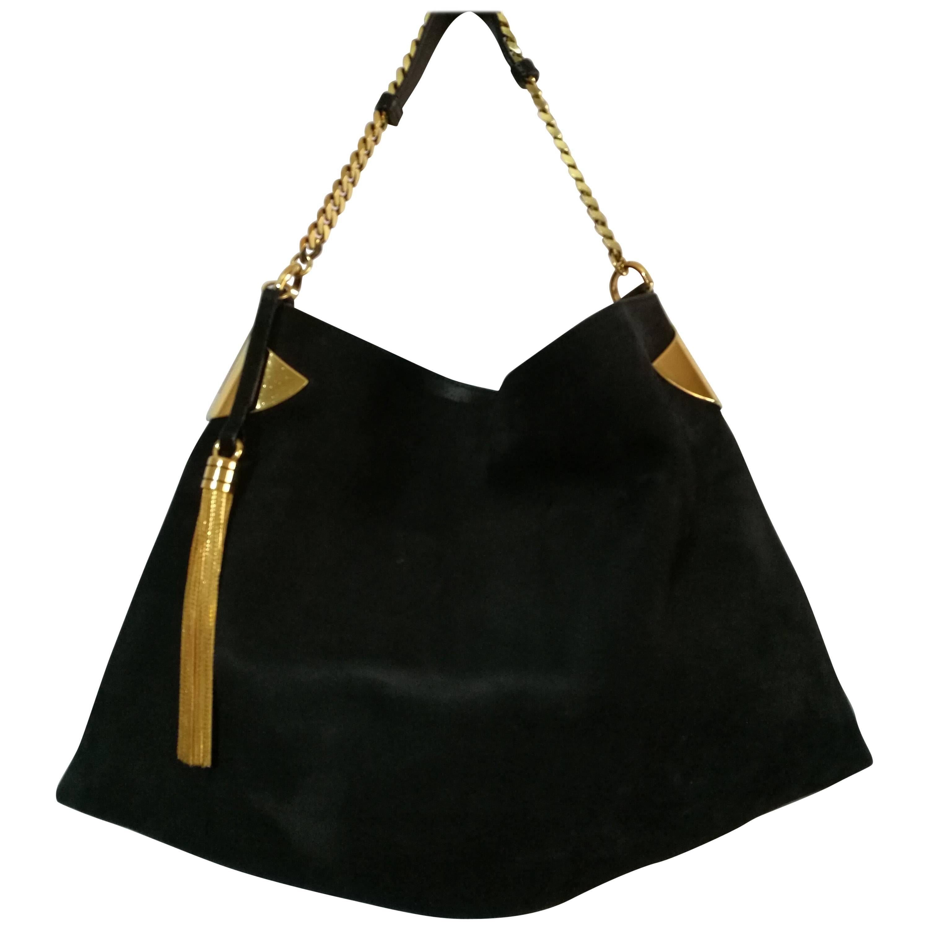 1970s Gucci Black Gold Hardware Shoulder Bag