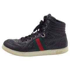 Gucci Black Guccissima Leather Web Detail High Top Sneakers Size 41.5
