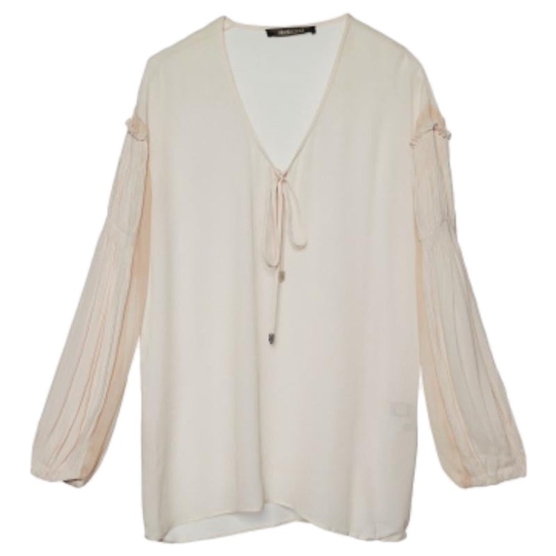 Roberto Cavalli - Top in chiffon rosa con dettaglio a pieghe - S