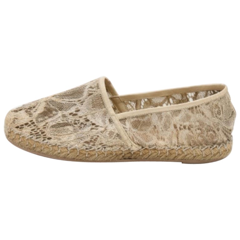 Valentino - Espadrilles en dentelle et cuir crème, taille 36 en vente