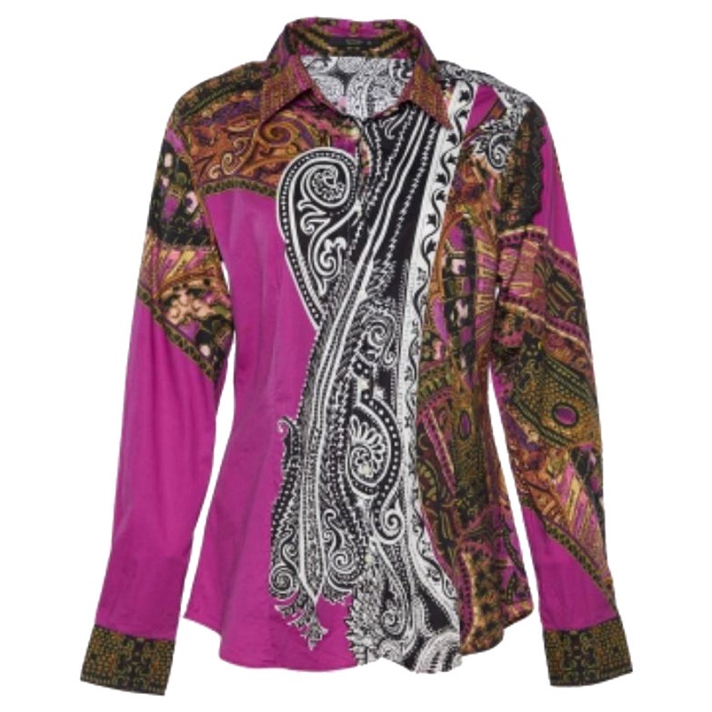 Etro Camisa de algodón estampada multicolor con botones delanteros L