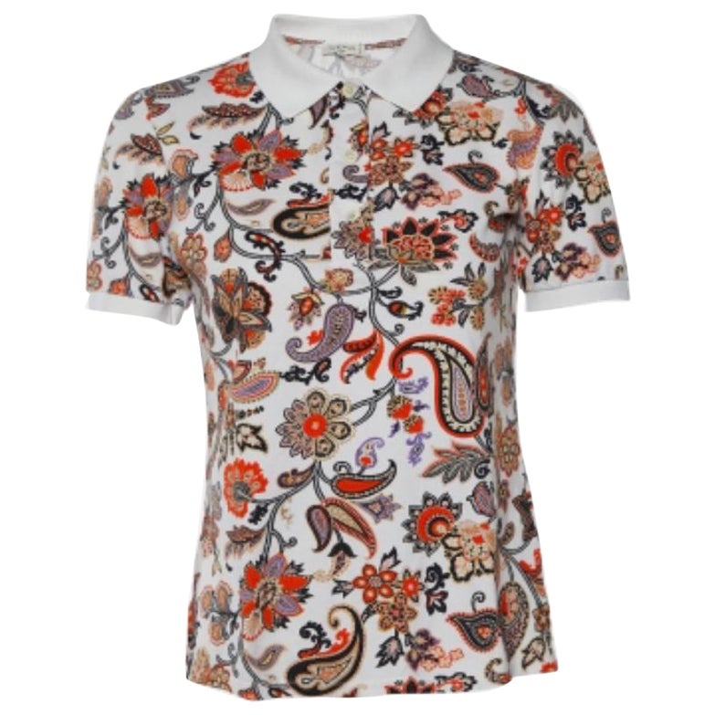 Etro White Paisley Floral Printed Cotton Pique Polo T-Shirt T S