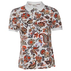 Etro White Paisley Floral Printed Cotton Pique Polo T-Shirt T S