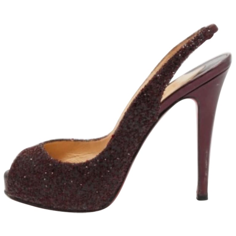 Christian Louboutin Bombas Slingback Ciruela Brillo Grueso No Prive Talla 36
