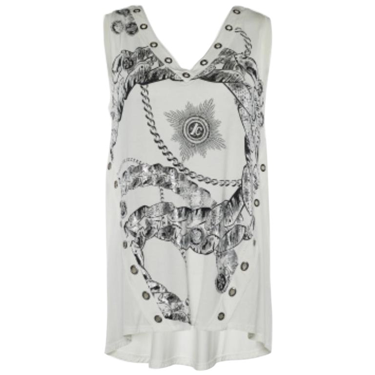 Roberto Cavalli Top de ojales de punto estampado blanco S en venta