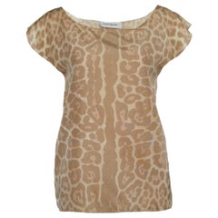 Yves Saint Laurent Blusa de seda con estampado de leopardo beige M