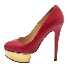 Charlotte Olympia Red Leather Dolly Platform Pumps Size 37