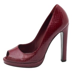 Sergio Rossi Pumps Peep Toe in pelle di pitone rosso scuro taglia 36