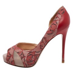 Valentino Two Tone Lace, Mesh and Leather Peep Toe D'orsay Pumps Size 36.5