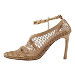 Bottega Veneta Tan Mesh and Leather Ankle Chain D'orsay Pumps Size 40