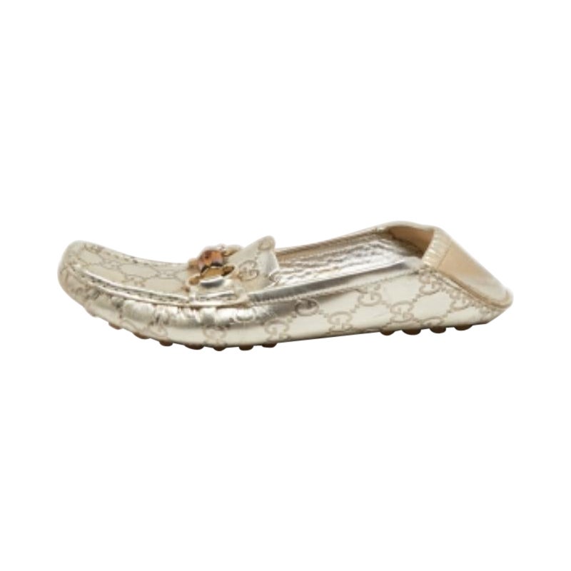 Mocasines Gucci Metalizados Guccissima Piel Bambú Horsebit Slip On Talla 37