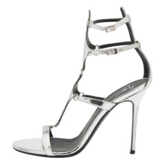 Giuseppe Zanotti Silver Patent Leather Strappy Gladiator Sandals Size 37.5