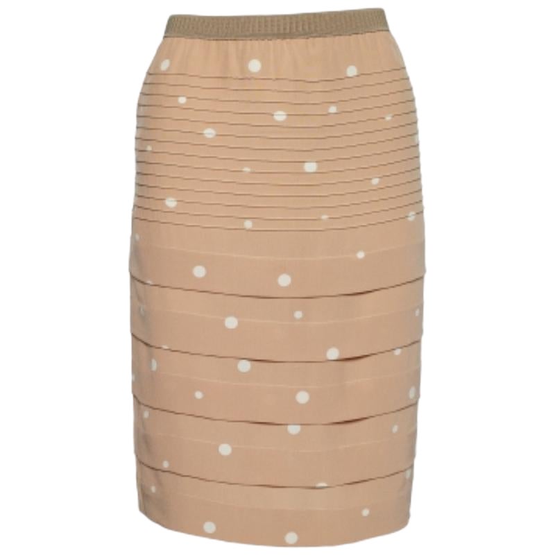 Marni Beige Polka Dot Print Silk Pin Tuck Detail Pencil Skirt S