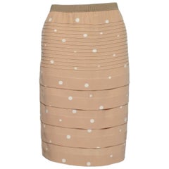 Marni Beige Polka Dot Print Silk Pin Tuck Detail Pencil Skirt S