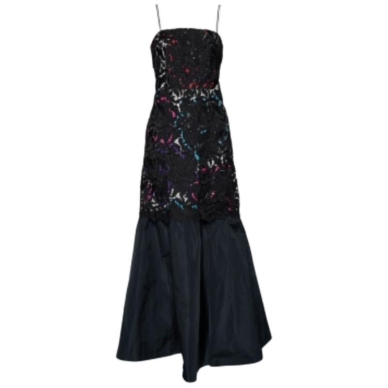 Emporio Armani Noir Robe longue imprimée en satin et dentelle M.