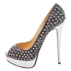 Christian Louboutin Two Tone Lurex Fabric Lady Peep Spikes Pumps Talla 40.5
