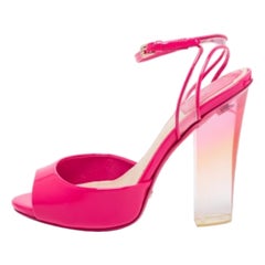 Dior Pink Patent Leather and PVC Clear Block Heels Ankle-Strap Sandals Size 35