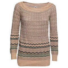 M Missoni Beige Chevron gemustertes Lurex-Strickoberteil M