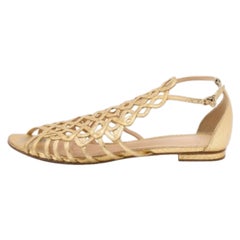 Alexandre Birman Gold Leather Strappy Flat Sandals Size 38