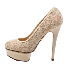 Charlotte Olympia Cream Lace Polly Platform Pumps Size 38.5