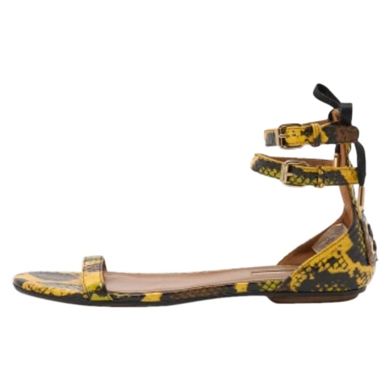 Aquazzura Multicolor Python Knöchelriemen Flache Sandalen Größe 38