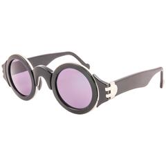 New Vintage Karl Lagerfeld Round Black & Silver 80's Made In Germany Sunglasses