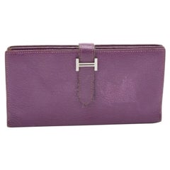 Hermès Cyclamen Chevre Mysore Leather Palladium Finish Bearn Wallet