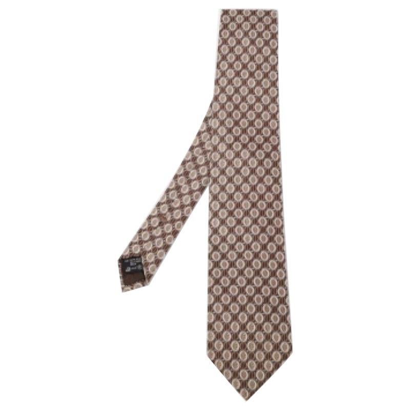 Ermenegildo Zegna Brown Geometric Pattern Jacquard Silk Tie For Sale